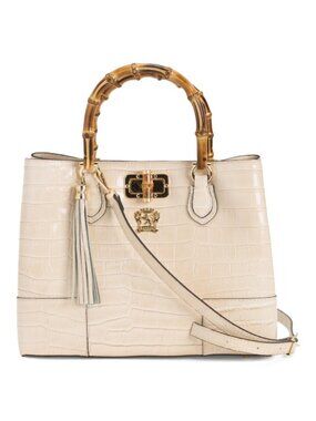 PRATESI Made In Italy Leather Triple Compartment Satchel
